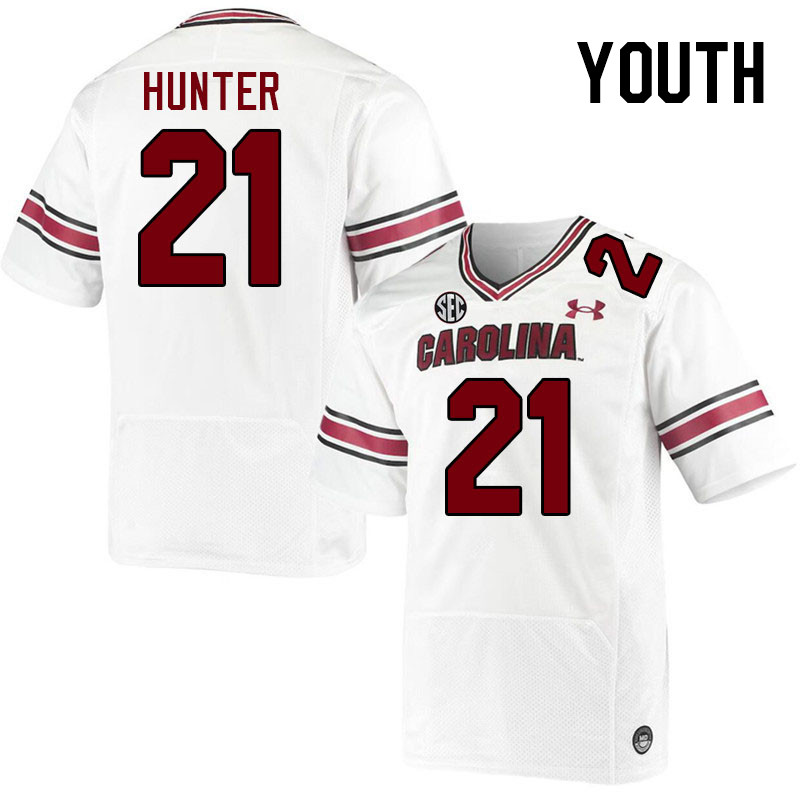 Youth #21 Kelvin Hunter South Carolina Gamecocks College Football Jerseys Stitched-White